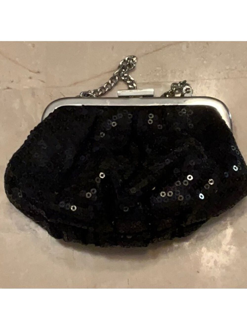 White House Black Market Mini Black Sequin Evening Bag Vintage - Picture 4 of 5